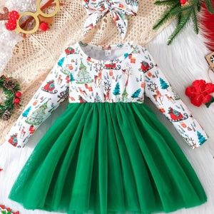 🆕 Festive Christmas long sleeve fit & flare party dress with matching bow